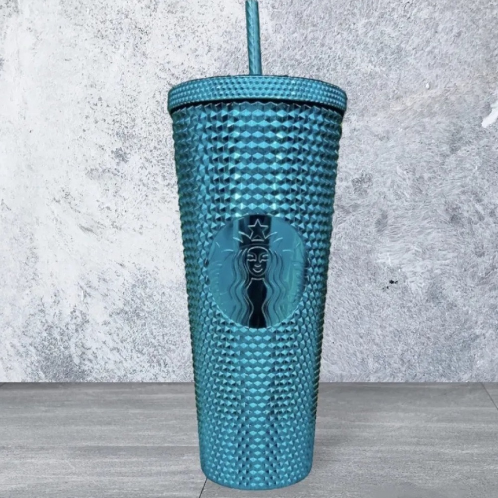 NEW Starbucks Summer 2023 Blue Chrome Teal Studded 24oz Venti Cold Cup Tumbler